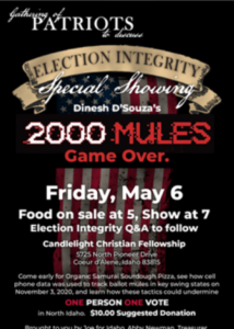 Exclusive Viewing of "2000 Mules" Fri. May 6th at Candlelight 7 PM